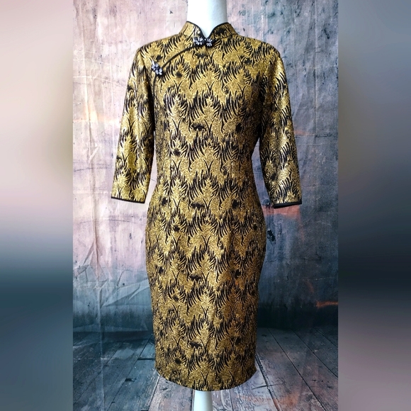 Vintage Dresses & Skirts - Vintage Metallic Mandarin Style Dress